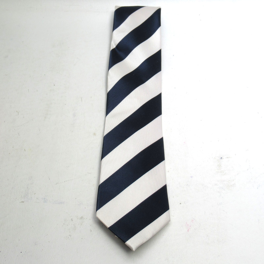 Puccini Neck Tie Mens 58 in Microfiber Navy Blue White Diagonal Striped Classic